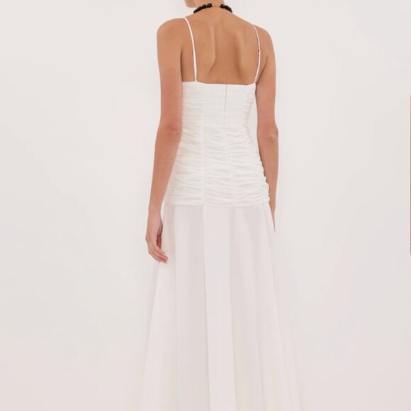 Cara White Sleeveless Cotton Midi Dress - Picture 2 of 9